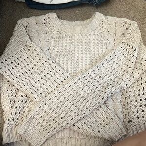 Hollister Cream Crew Neck Chunky Knit Sweater